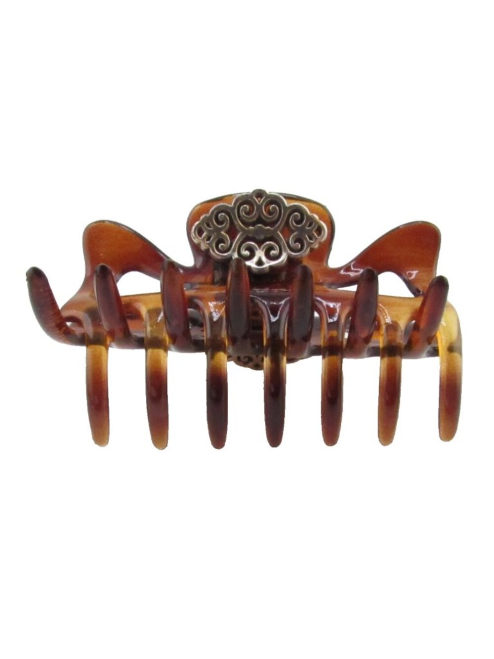 Geneva Brighton Tortoise Hair Claw Clip Silver Hearts Brown Tortoise